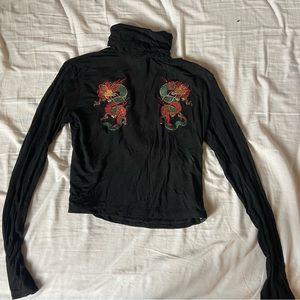 omighty black embroidered dragon cropped turtle neck